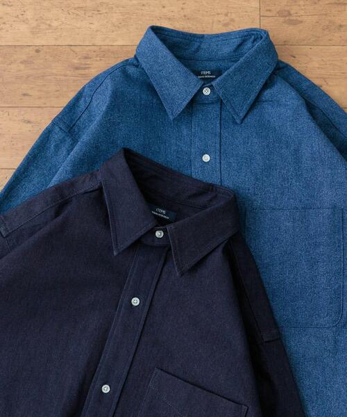 ITEMS URBANRESEARCH（アイテムズ アーバンリサーチ）の「裏起毛デニム レギュラーカラーシャツ（シャツ/ブラウス・メンズ・ブルー/ブラック・MEDIUM/LARGE）」の21枚目の写真