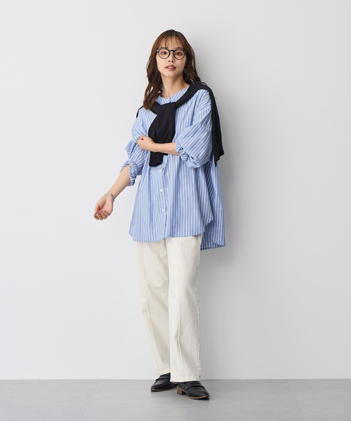 anyfee(エニフィー)の「【anyfee】バンドカラーストライプシャツ《大きいサイズ/プラスサイズ》(シャツ/ブラウス・レディース・サックスブルー/ネイビー・3L/LL/4L/5L)」の15枚目の写真