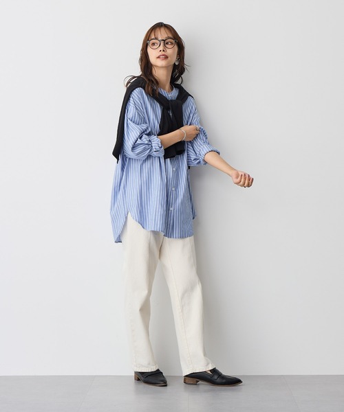 anyfee(エニフィー)の「【anyfee】バンドカラーストライプシャツ《大きいサイズ/プラスサイズ》(シャツ/ブラウス・レディース・サックスブルー/ネイビー・3L/LL/4L/5L)」の16枚目の写真