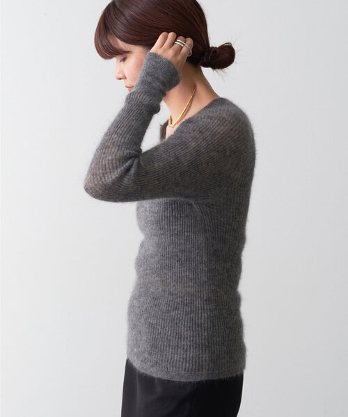 GALLARDAGALANTE(ガリャルダガランテ)の「モヘアキーネックニット(ニット/セーター・レディース・チャコールグレー/ピンク・FREE)」の4枚目の写真