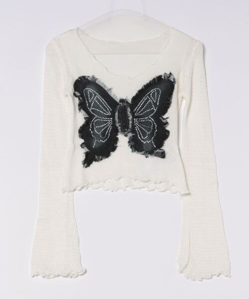 SPINNS（スピンズ）の「バタフライ貼り付けデザインボートネックニット（ニット/セーター・レディース・ブラック/カーキ/アイボリー・ONESIZE）」の5枚目の写真