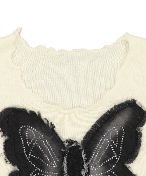 SPINNS（スピンズ）の「バタフライ貼り付けデザインボートネックニット（ニット/セーター・レディース・ブラック/カーキ/アイボリー・ONESIZE）」の10枚目の写真