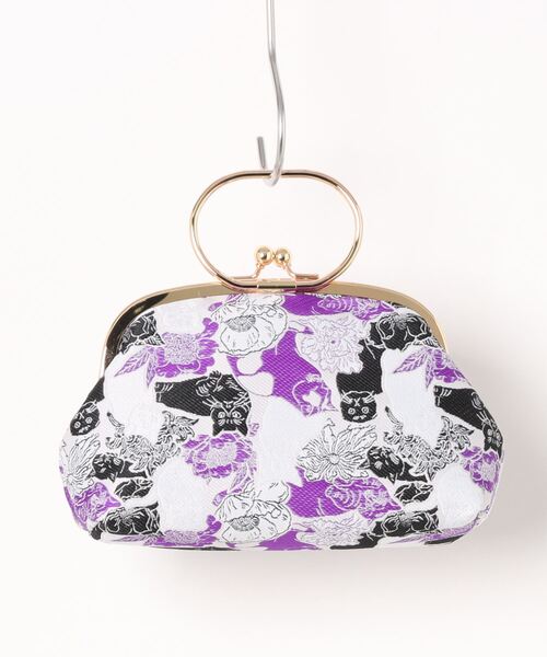 カヤ（カヤ）の「【カヤ】猫と花 リング付きがま口ハンドバッグ（ハンドバッグ・レディース・ピンク/パープル・FREE）」の4枚目の写真
