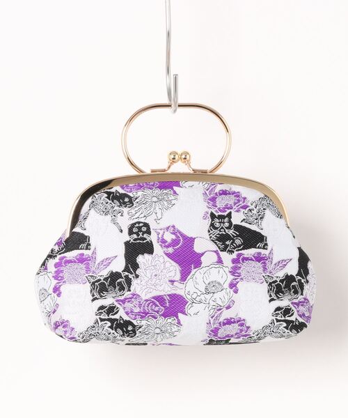 カヤ（カヤ）の「【カヤ】猫と花 リング付きがま口ハンドバッグ（ハンドバッグ・レディース・ピンク/パープル・FREE）」の3枚目の写真