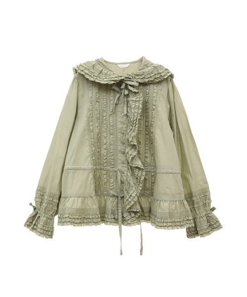 【美品】ピンクハウス ピコフリル フードチェックシャツ 長袖 リボン タック 美品】ピンクハウス ピコフリル フードチェックシャツ 長袖