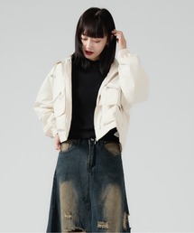 Multi Pocket Standneck Zip Blouson / ドロストデザイン ジップアップブルゾン