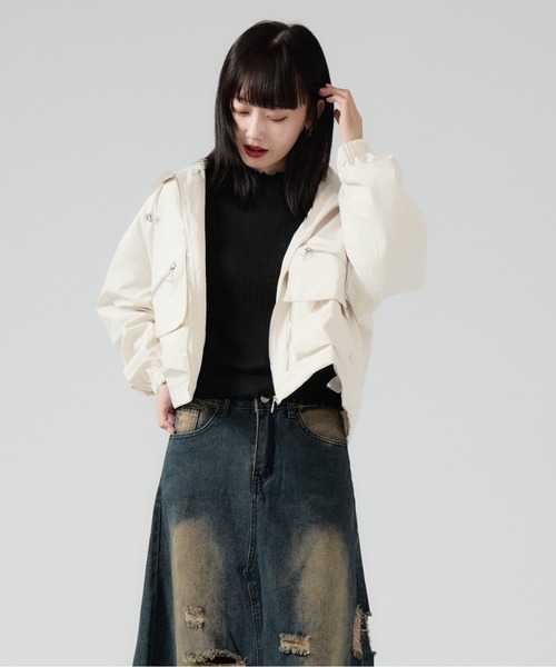 Zip Blouson はな様 Multi Pocket Standneck Zip Blouson / ドロストデザイン ジップアップ