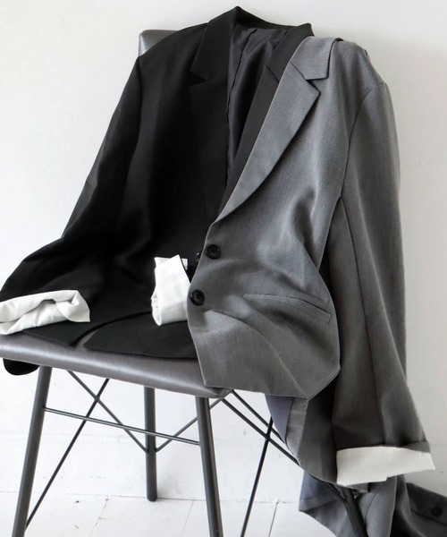 antiqua(アンティカ)の「折り返し配色ジャケット(テーラードジャケット・レディース・グレー/ブラック・ONESIZE)」の22枚目の写真