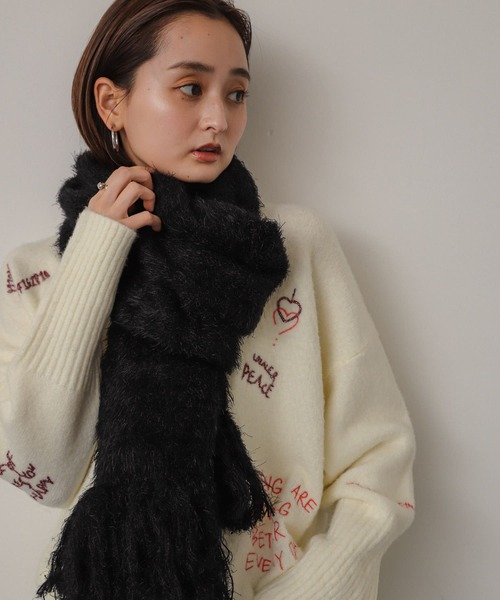 SENSE OF PLACE by URBAN RESEARCH（センスオブプレイスバイアーバンリサーチ）の「シャギーストール（ストール/ショール・レディース・アイボリー/ブラック/パープル・ONE）」の6枚目の写真