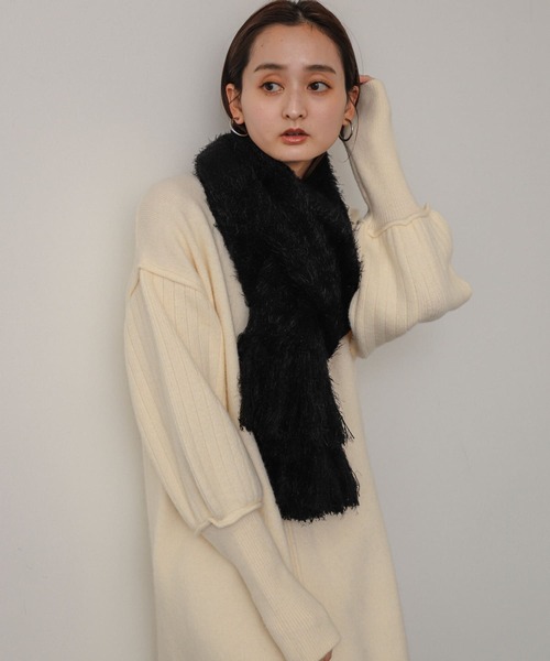 SENSE OF PLACE by URBAN RESEARCH（センスオブプレイスバイアーバンリサーチ）の「シャギーストール（ストール/ショール・レディース・アイボリー/ブラック/パープル・ONE）」の9枚目の写真