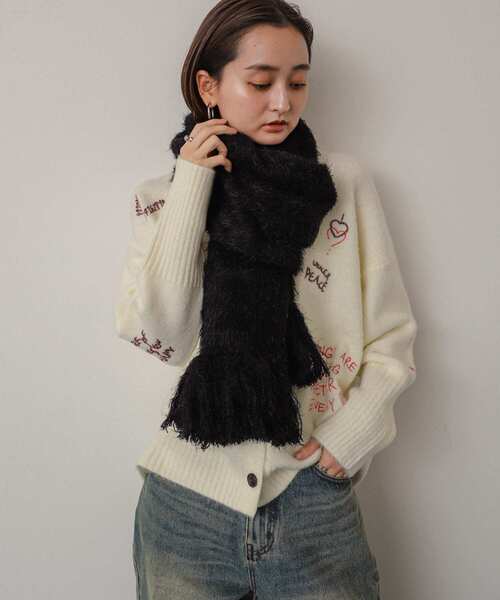 SENSE OF PLACE by URBAN RESEARCH（センスオブプレイスバイアーバンリサーチ）の「シャギーストール（ストール/ショール・レディース・アイボリー/ブラック/パープル・ONE）」の10枚目の写真