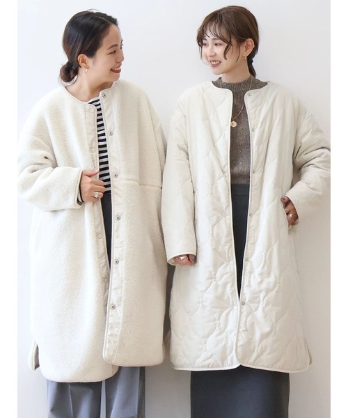 AMERICAN HOLIC（アメリカンホリック）の「【WEB限定】あったかリバーシブルキルティングコート（ノーカラージャケット・レディース・アイボリー/ブラック/カーキ・S/M/L）」の9枚目の写真