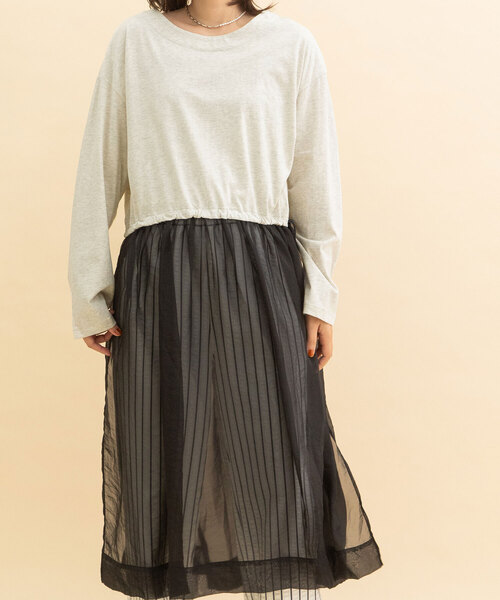 POU DOU DOU（プードゥドゥ）の「サイドスリットレイヤードワンピース（ワンピース・レディース・ブラック/オートミール・M）」の10枚目の写真