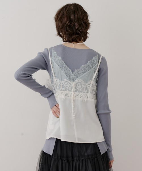 LA BELLE ETUDE（ラベルエチュード）の「Vintage調マットサテンレースキャミ（キャミソール・レディース・ライトブルー/ホワイト/ネイビー/ベージュ・FREE）」の7枚目の写真