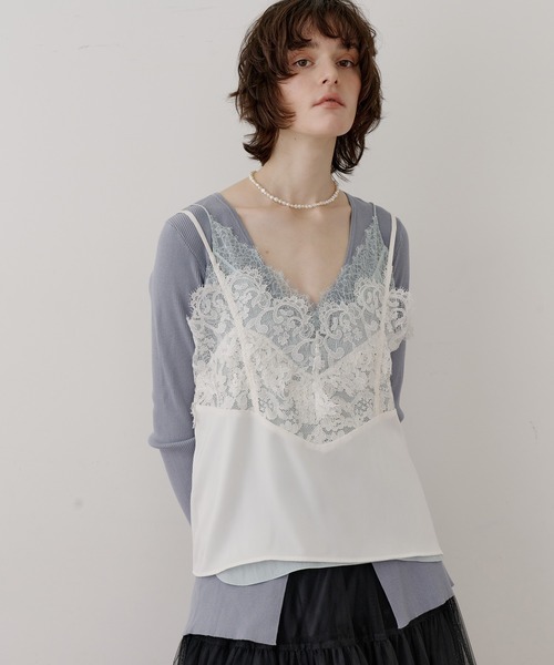 LA BELLE ETUDE（ラベルエチュード）の「Vintage調マットサテンレースキャミ（キャミソール・レディース・ライトブルー/ホワイト/ネイビー/ベージュ・FREE）」の8枚目の写真