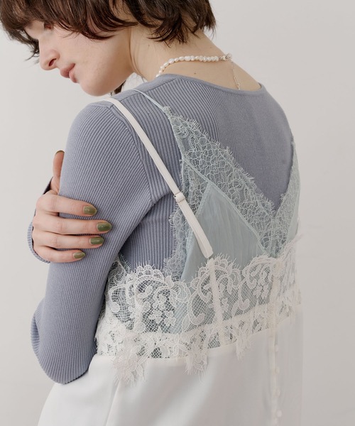 LA BELLE ETUDE（ラベルエチュード）の「Vintage調マットサテンレースキャミ（キャミソール・レディース・ライトブルー/ホワイト/ネイビー/ベージュ・FREE）」の10枚目の写真