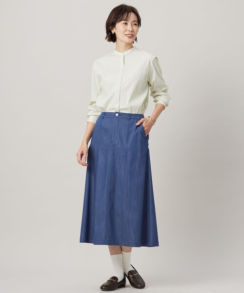 J.PRESS（ジェイプレス）の「【洗える】セルロースシャンブレー フレアー スカート（スカート・レディース・ネイビー系/ブルー系・T13/T15/T17）」の7枚目の写真