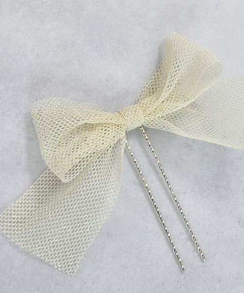 ドライフラワー チュール リボン Uピン 4本セット パーティー ヘア