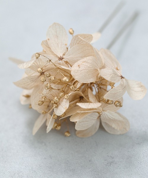 ドライフラワー チュール リボン Uピン 4本セット パーティー ヘア