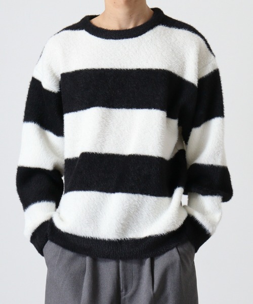 WS select フェザーヤーンルーズサイズボーダークルーニット（ニット/セーター）｜FUNALIVE（ファンアライブ）