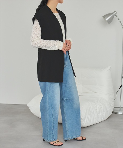 titivate（ティティベイト）の「スリーブレスジャケット/ジレ（ノーカラージャケット・レディース・ブラック/ベージュ/ブラウン・L/M/S）」の8枚目の写真