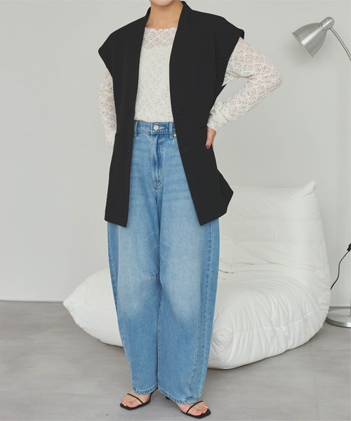 titivate（ティティベイト）の「スリーブレスジャケット/ジレ（ノーカラージャケット・レディース・ブラック/ベージュ/ブラウン・L/M/S）」の10枚目の写真