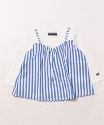 Moujonjon | ストライプ・ギンガムチェック柄キャミ付長袖Tシャツ(Tシャツ/カットソー)