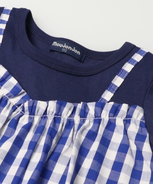 Moujonjon（ムージョンジョン）の「ストライプ・ギンガムチェック柄キャミ付長袖Tシャツ（Tシャツ/カットソー・キッズ・ネイビー/ホワイト・110/100/90/140/130/120/80）」の4枚目の写真