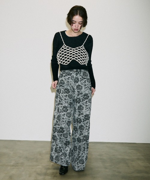 Clum(クルム)の「cutwork sleeve shaggy short knit tops / カットワーク袖シャギーショート丈ニットトップス(ニット/セーター・レディース・ラベンダー/ブラック/ホワイト・FREE)」の12枚目の写真