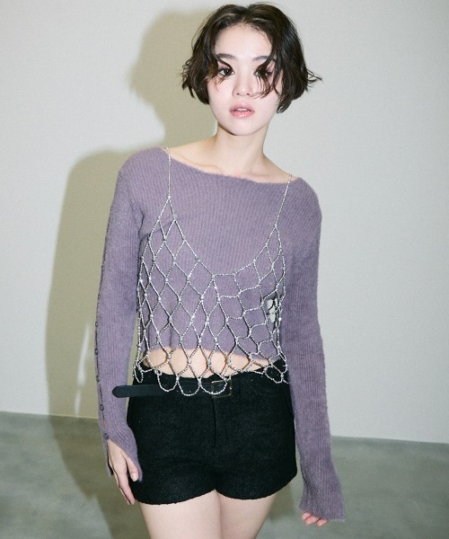 Clum(クルム)の「cutwork sleeve shaggy short knit tops / カットワーク袖シャギーショート丈ニットトップス(ニット/セーター・レディース・ラベンダー/ブラック/ホワイト・FREE)」の19枚目の写真