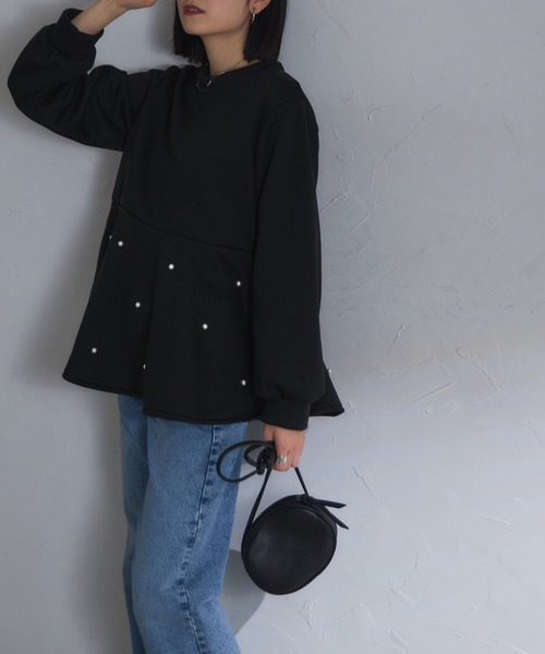 each(イーチ)の「パール付きペプラム裏起毛チュニック(Tシャツ/カットソー・レディース・グレー/ブラック/ベージュ・FREE)」の18枚目の写真