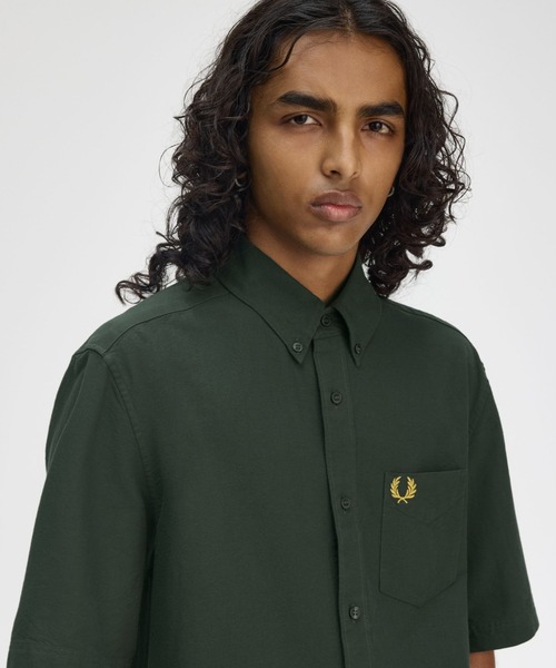 FRED PERRY（フレッドペリー）の「Oxford Shirt／オックスフォード半袖シャツ（シャツ/ブラウス・メンズ・ホワイト/サックスブルー/ネイビー/ベージュ/グリーン/ライトオリーブ・S/M/L）」の13枚目の写真