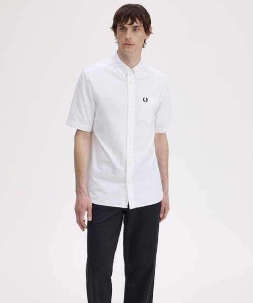 FRED PERRY(フレッドペリー)の「Oxford Shirt/オックスフォード半袖シャツ(シャツ/ブラウス・メンズ・ネイビー/ベージュ/ホワイト/グリーン/サックスブルー/ライトオリーブ/ダークグリーン/ベージュ系その他/ダークネイビー・S/M/L/XL)」の10枚目の写真
