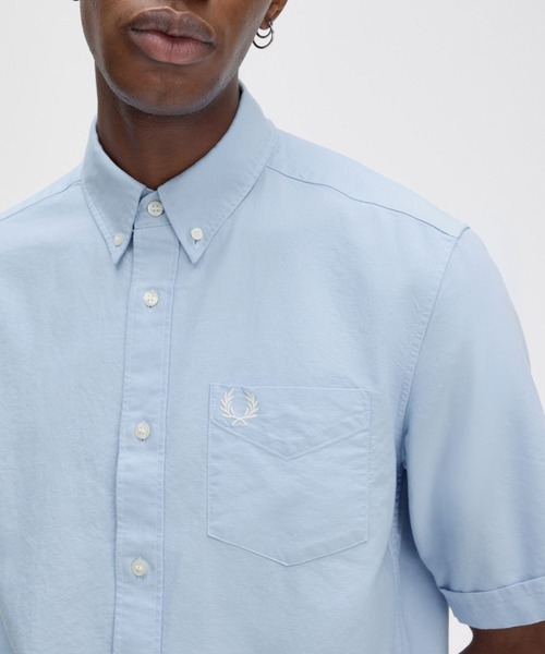 FRED PERRY（フレッドペリー）の「Oxford Shirt／オックスフォード半袖シャツ（シャツ/ブラウス・メンズ・ホワイト/サックスブルー/ネイビー/ベージュ/グリーン/ライトオリーブ・S/M/L）」の20枚目の写真