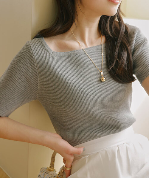 Latte_Dolceページ 選べるデザイン 半袖ベーシックリブニットトップス(ニット