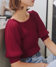 NKNIT 半袖ニットトップス レッド／赤 ニット トップス 夏 レディース 背中開き 黒 赤 白 即納 F 紫