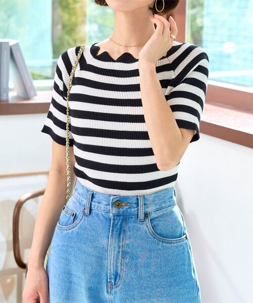 KOBE LETTUCE（コウベレタス）の「選べるデザイン 半袖ベーシックリブニットトップス（ニット/セーター・レディース・ホワイト系/アイボリー系2/ホワイト系1/ブラウン系1/ネイビー系3/グレー系2/アイボリー系/ネイビー系/グレー/ブルー系2/ワインレッド/ピンク系/ブルー系3/ブルー系1/ピンク系1/ピンク系2/ホワイト/グリーン/アイボリー系1/ネイビー系1/グリーン系/グリーン系2/ブルー系/ブラック系/ワイン系/グレー系/グリーン系1/ワイン系2/ベビーピンク/ブラウン系/アイボリー系3/ブラウン系2/ホワイト系2/ホワイト系3/ブラック系1/ブラック系2/ブラック系3/ブルー系4/アイボリー系4/ネイビー系2/ネイビー系4/グレー系1/グレー系3/ブラウン系3/ホワイト系その他/ホワイト系その他2/ホワイト系その他3/ホワイト系その他4/ワイン系1/ワイン系3・2/3/4/1/5）」の6枚目の写真