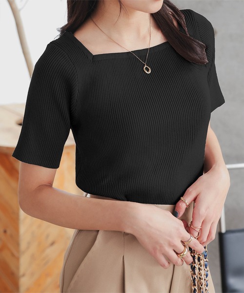 KOBE LETTUCE（コウベレタス）の「選べるデザイン 半袖ベーシックリブニットトップス（ニット/セーター・レディース・ホワイト系/アイボリー系2/ホワイト系1/ブラウン系1/ネイビー系3/グレー系2/アイボリー系/ネイビー系/グレー/ブルー系2/ワインレッド/ピンク系/ブルー系3/ブルー系1/ピンク系1/ピンク系2/ホワイト/グリーン/アイボリー系1/ネイビー系1/グリーン系/グリーン系2/ブルー系/ブラック系/ワイン系/グレー系/グリーン系1/ワイン系2/ベビーピンク/ブラウン系/アイボリー系3/ブラウン系2/ホワイト系2/ホワイト系3/ブラック系1/ブラック系2/ブラック系3/ブルー系4/アイボリー系4/ネイビー系2/ネイビー系4/グレー系1/グレー系3/ブラウン系3/ホワイト系その他/ホワイト系その他2/ホワイト系その他3/ホワイト系その他4/ワイン系1/ワイン系3・2/3/4/1/5）」の13枚目の写真