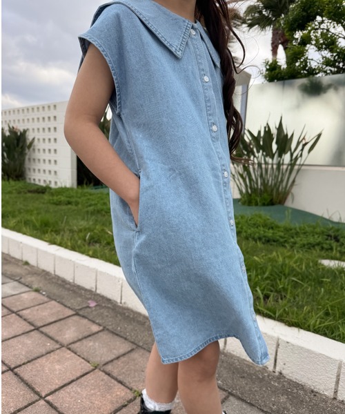 TARKER(ターカー)の「デニムセーラーワンピース(ワンピース・キッズ・ブルー/ブラック・90/100/110/120/130)」の8枚目の写真