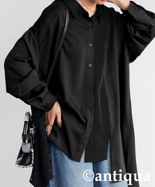 antiqua（アンティカ）の「レース切り替えシャツ（シャツ/ブラウス・レディース・ブラック・ONESIZE）」の2枚目の写真