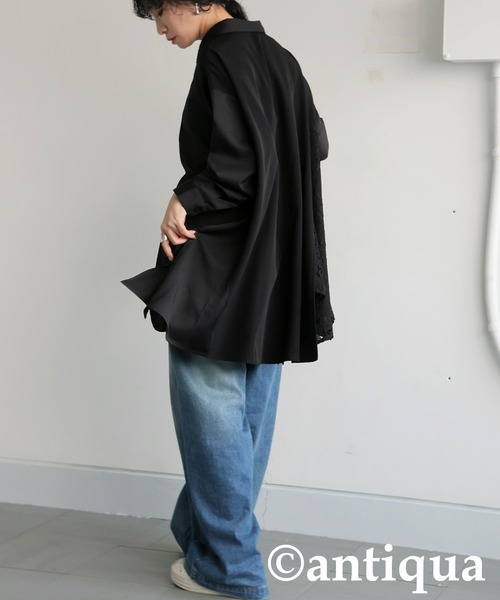 antiqua（アンティカ）の「レース切り替えシャツ（シャツ/ブラウス・レディース・ブラック・ONESIZE）」の3枚目の写真