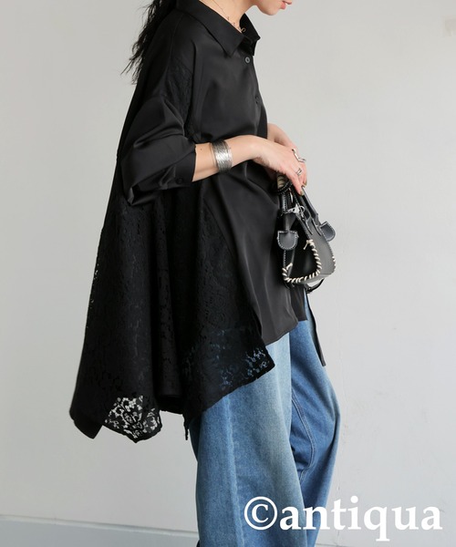 antiqua（アンティカ）の「レース切り替えシャツ（シャツ/ブラウス・レディース・ブラック・ONESIZE）」の4枚目の写真