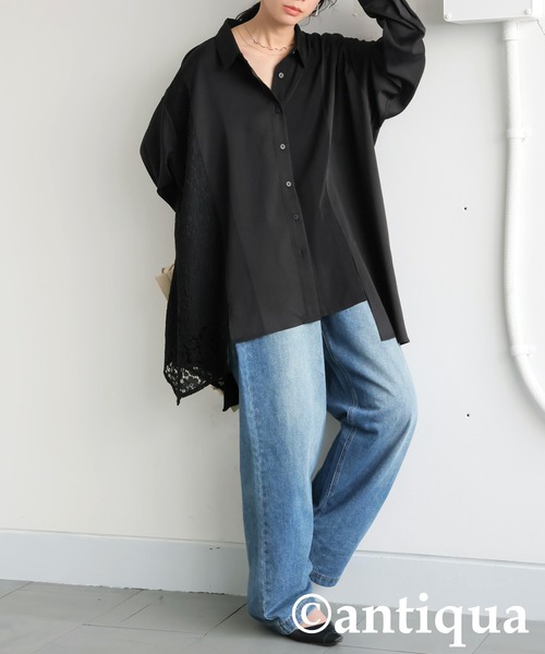 antiqua（アンティカ）の「レース切り替えシャツ（シャツ/ブラウス・レディース・ブラック・ONESIZE）」の5枚目の写真