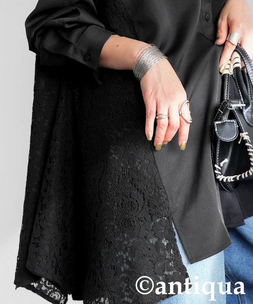 antiqua（アンティカ）の「レース切り替えシャツ（シャツ/ブラウス・レディース・ブラック・ONESIZE）」の6枚目の写真