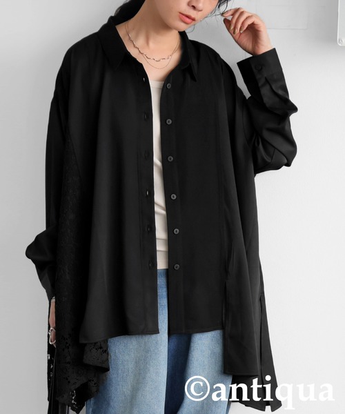 antiqua（アンティカ）の「レース切り替えシャツ（シャツ/ブラウス・レディース・ブラック・ONESIZE）」の7枚目の写真