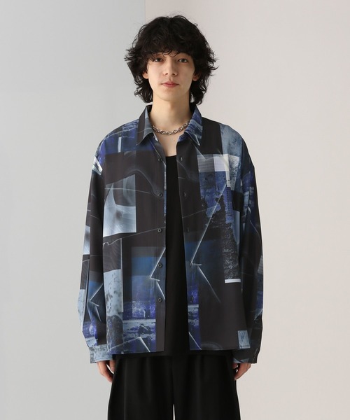 HARE(ハレ)の「【WEB限定】マルチマテリアルパターンシャツ(HARE)(シャツ/ブラウス・メンズ・ブラック系その他/グリーン系その他/ブルー系その他/ホワイト系その他/ホワイト系その他2/ホワイト系その他3/パープル系その他/ブルー系その他2・MEDIUM/LARGE/SMALL)」の6枚目の写真