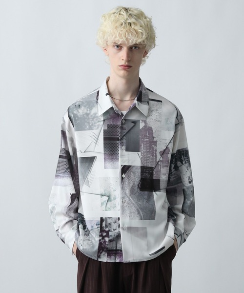 HARE(ハレ)の「【WEB限定】マルチマテリアルパターンシャツ(HARE)(シャツ/ブラウス・メンズ・ブラック系その他/グリーン系その他/ブルー系その他/ホワイト系その他/ホワイト系その他2/ホワイト系その他3/パープル系その他/ブルー系その他2・MEDIUM/LARGE/SMALL)」の9枚目の写真