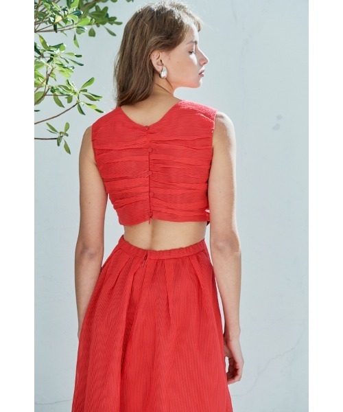 Estella. K シアーシャーリングタックドレス　新品 Cello Cut-our Dress シアーシャーリングタックドレス（ワンピース