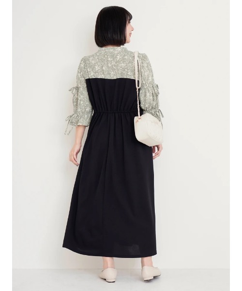 大きいサイズ】小花柄ドッキングワンピース（ワンピース）｜Re