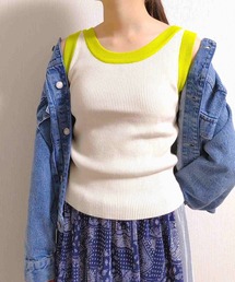 Q | 配色リブニットタンク(タンクトップ)